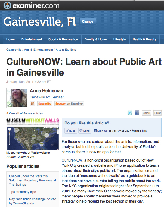 Gainesville Art Examiner article